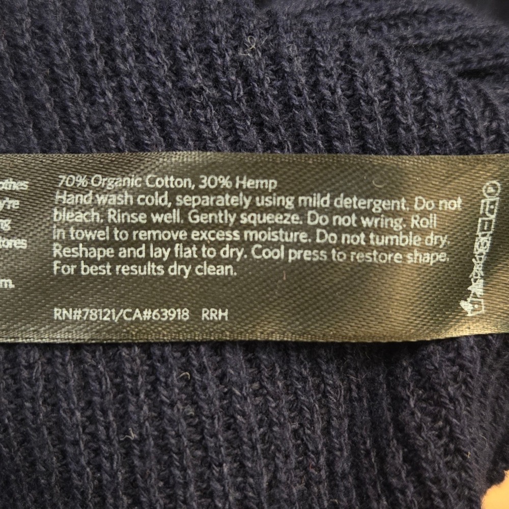 Eileen Fisher Organic Cotton Hemp Blend Crew Neck Sweater Navy Blue L Minimalist - Picture 7 of 7